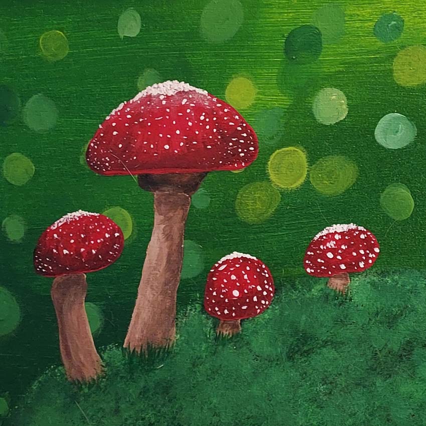 Painting of mushrooms on canvas